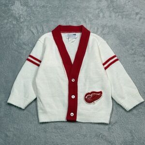 Vintage Chestnut Hill Kidswear Red Wings Cardigan Toddler 4T White NHL